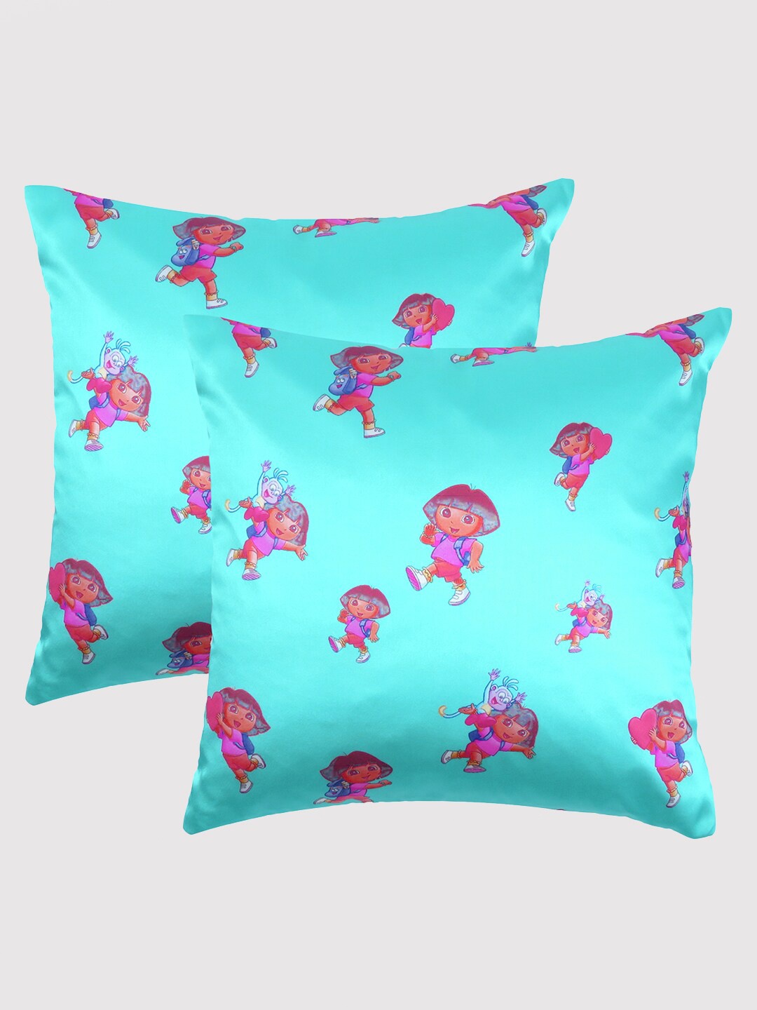 

OUSSUM Blue & Pink Set of 2 Cartoon Characters Satin Square Cushion Covers