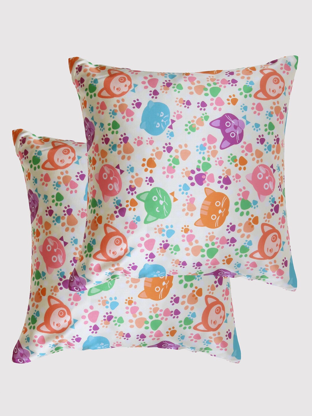 

OUSSUM Cream-Coloured & Orange Set of 2 Cartoon Characters Satin Square Cushion Covers