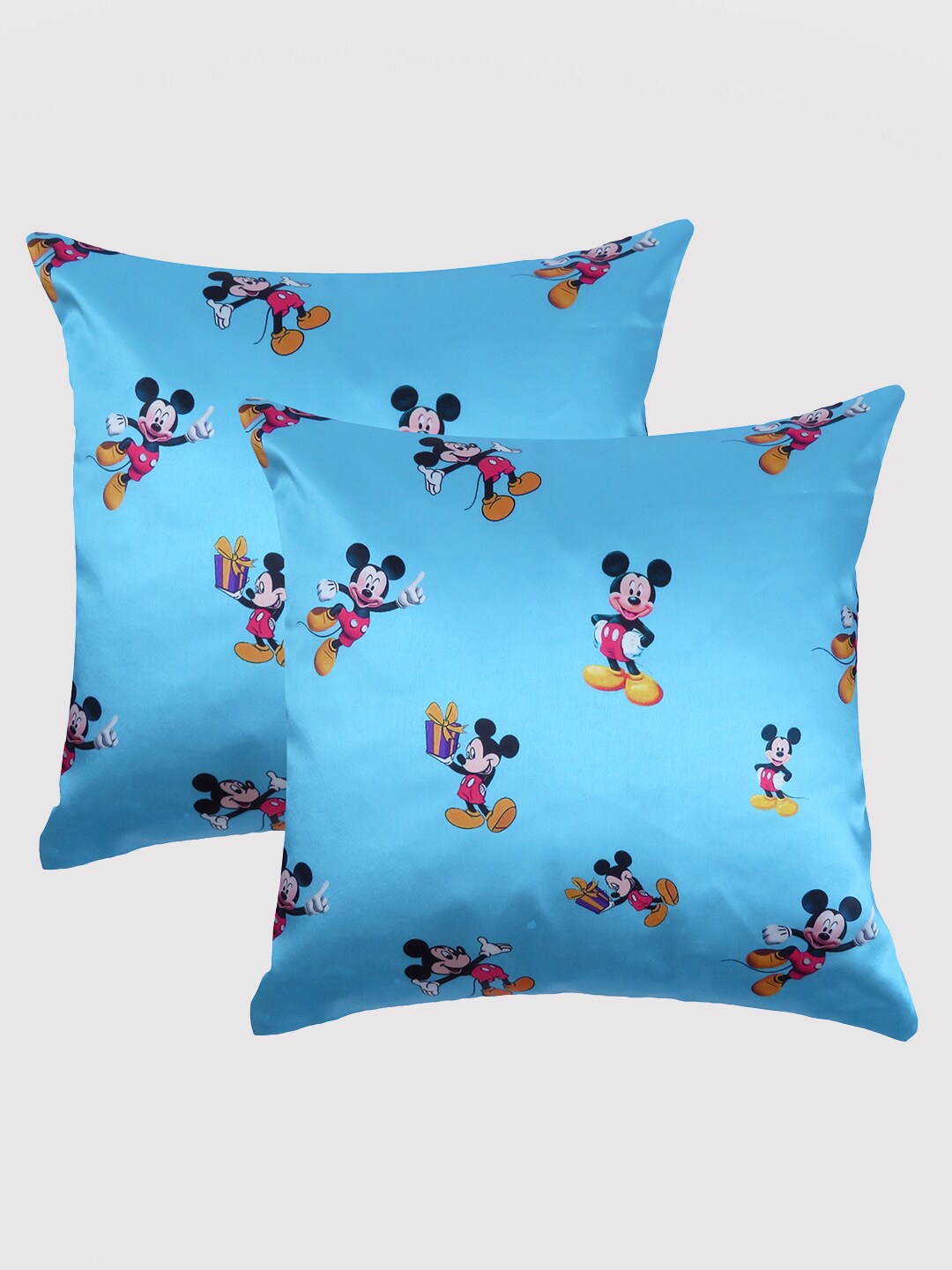 

OUSSUM Blue & Black Set of 2 Cartoon Characters Satin Square Cushion Covers