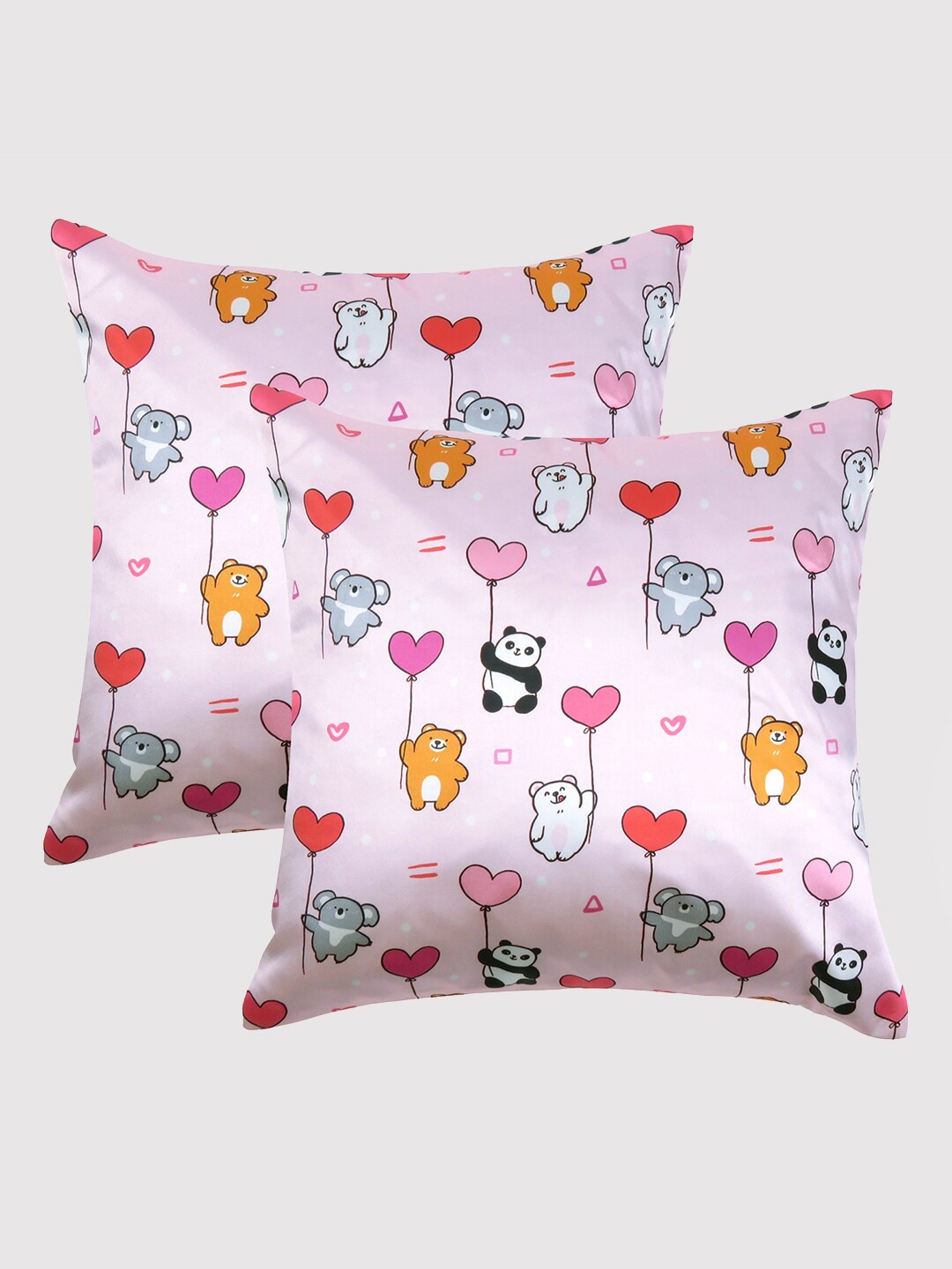 

OUSSUM Pink & Red Set of 2 Cartoon Characters Satin Square Cushion Covers