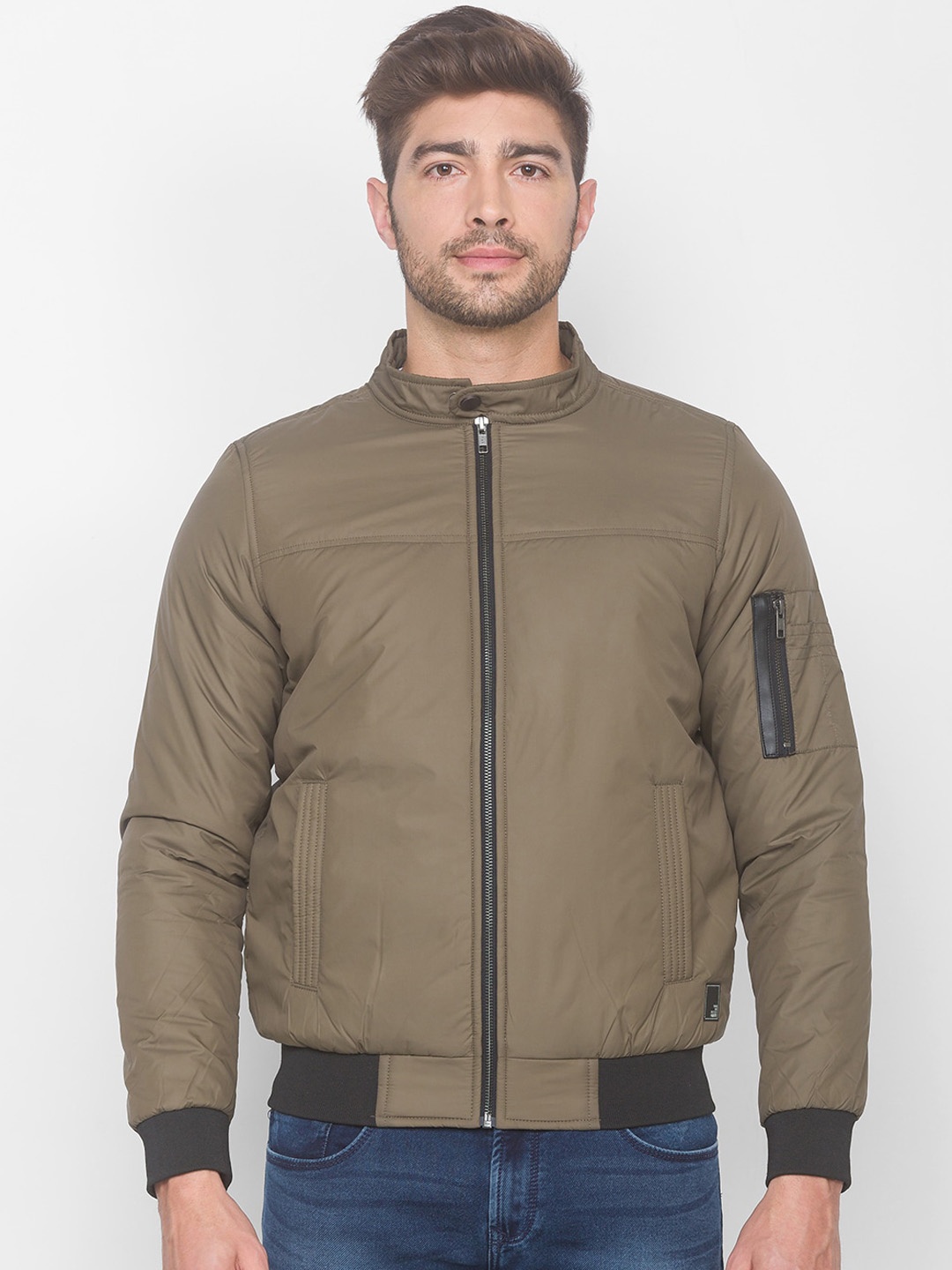 

SPYKAR Men Olive Green Bomber Jacket