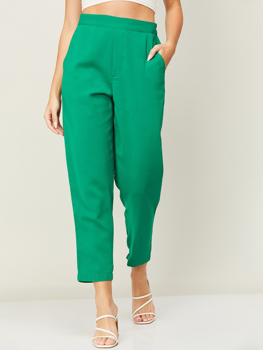 

CODE by Lifestyle Women Green Tapered Fit Trousers