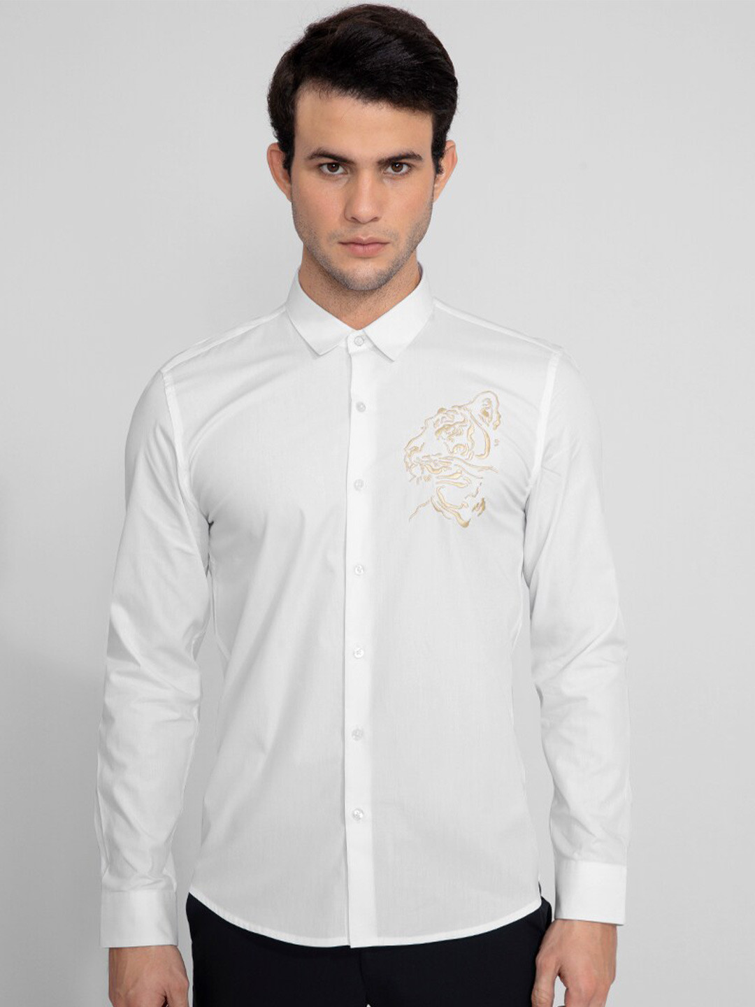 

Snitch Men White Slim Fit Casual Shirt