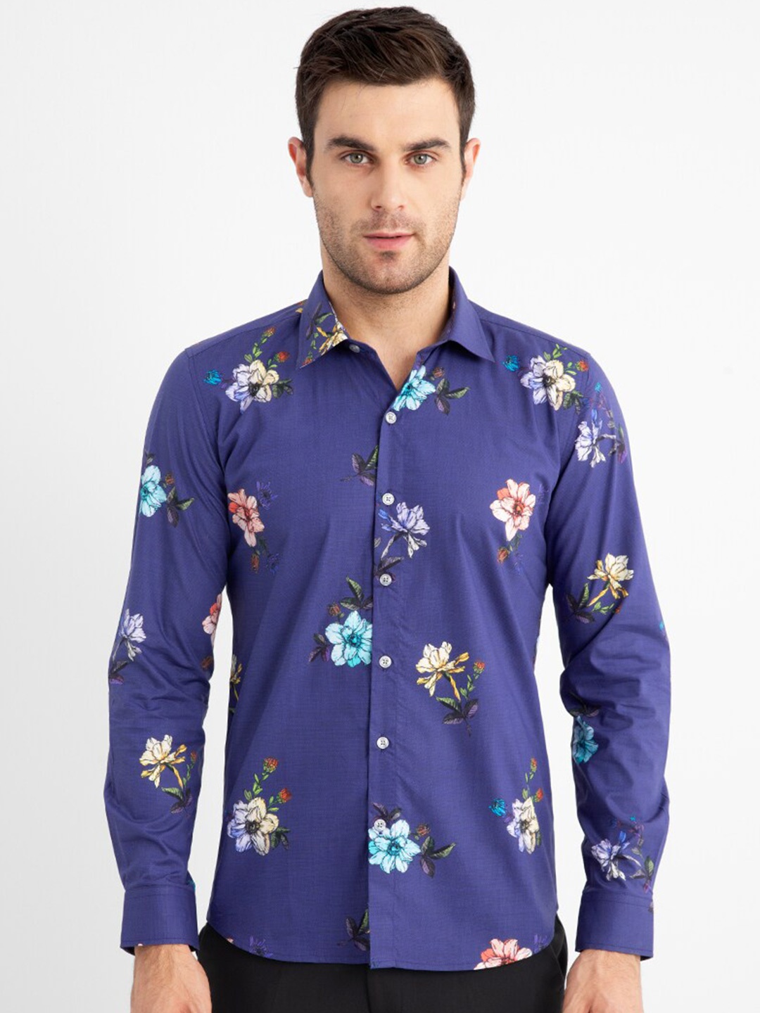 

Snitch Men Blue Slim Fit Floral Printed Casual Shirt
