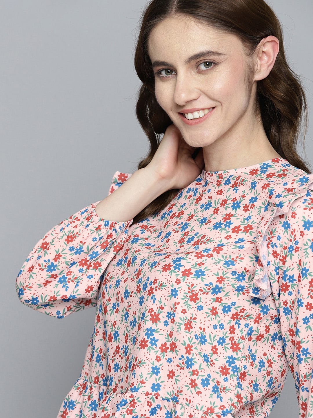 

Mast & Harbour Floral Printed Ruffles Top, Peach