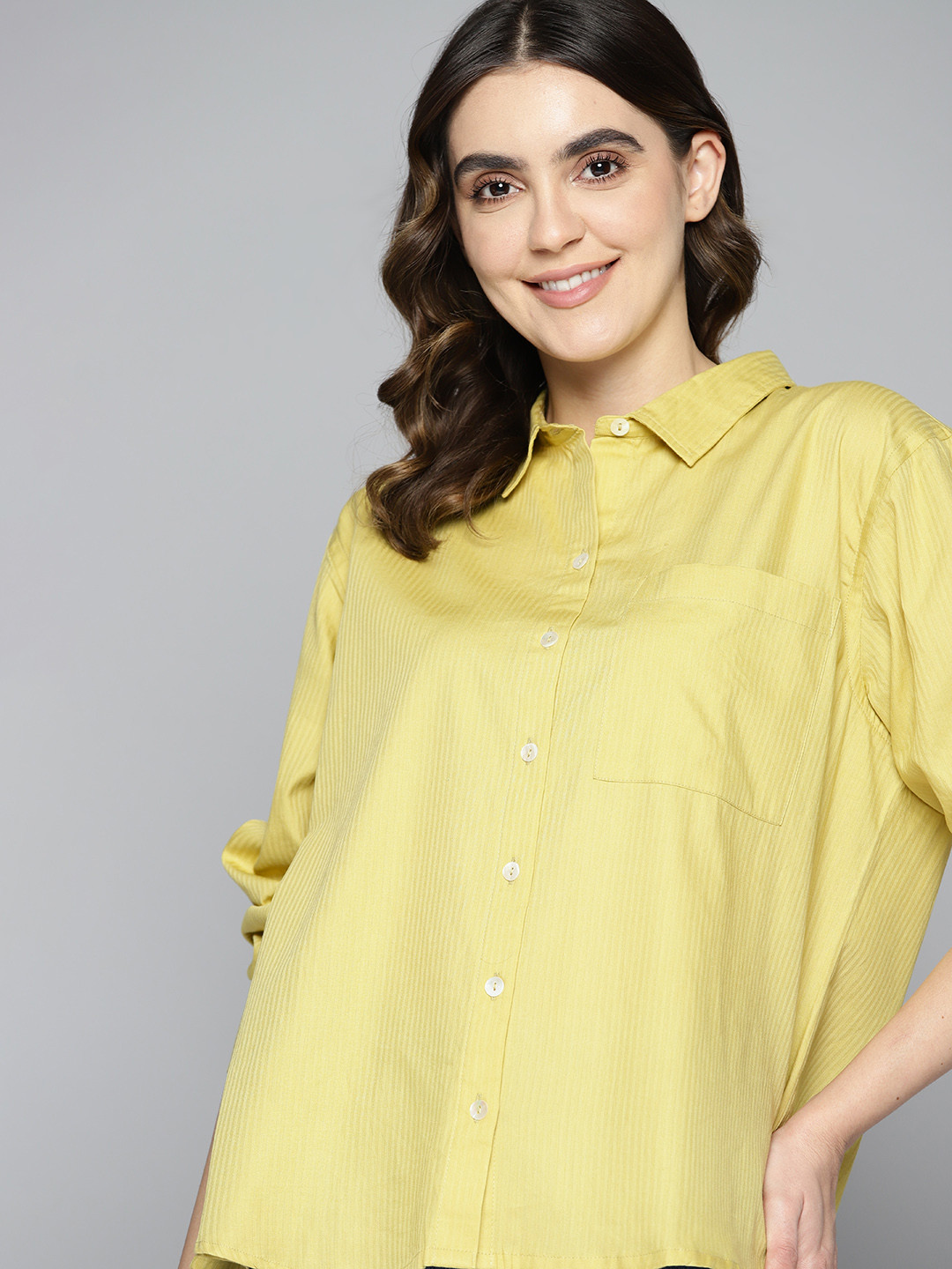 

Mast & Harbour Women Striped Casual Shirt, Lime green