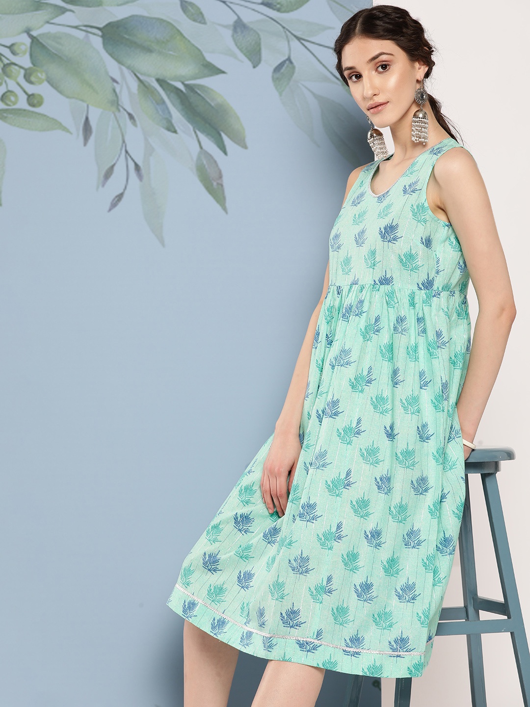 

Sangria Gotta Patti Printed Midi Dress, Green