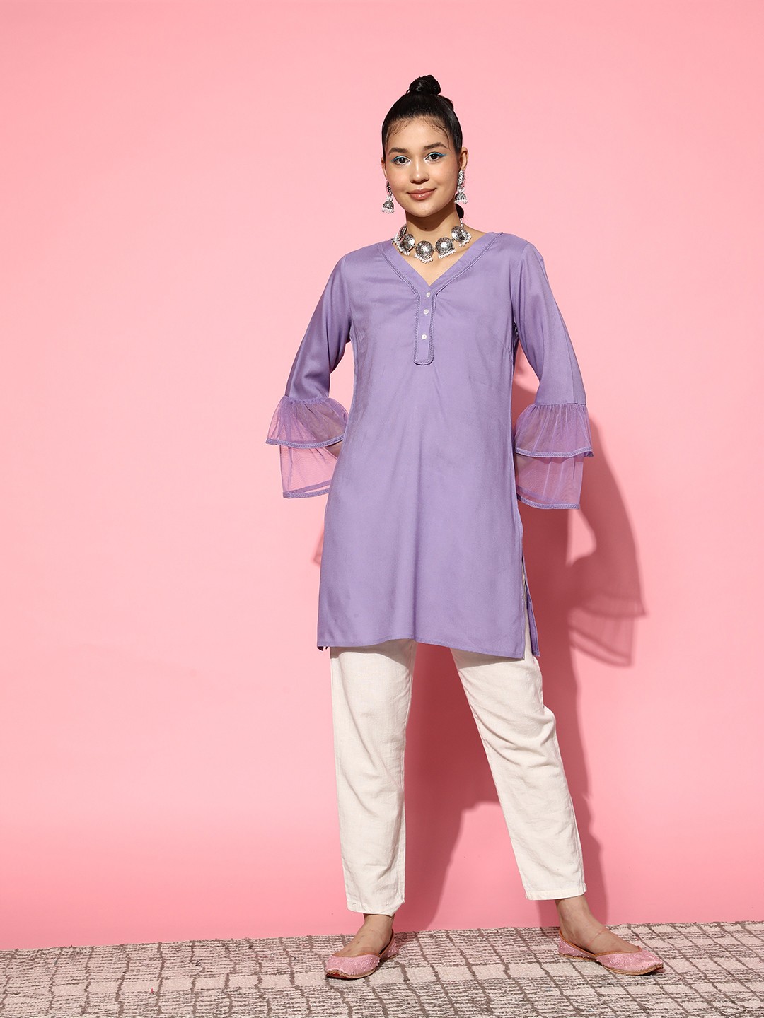 

Sangria Bell Sleeves Kurta, Purple