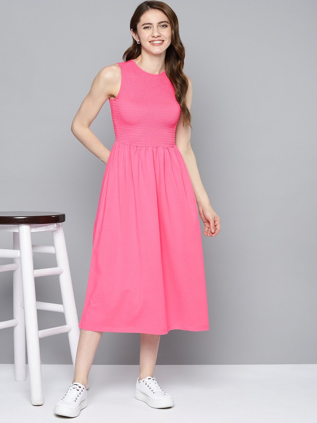 

Mast & Harbour Smocked Fit & Flare Midi Dress, Pink