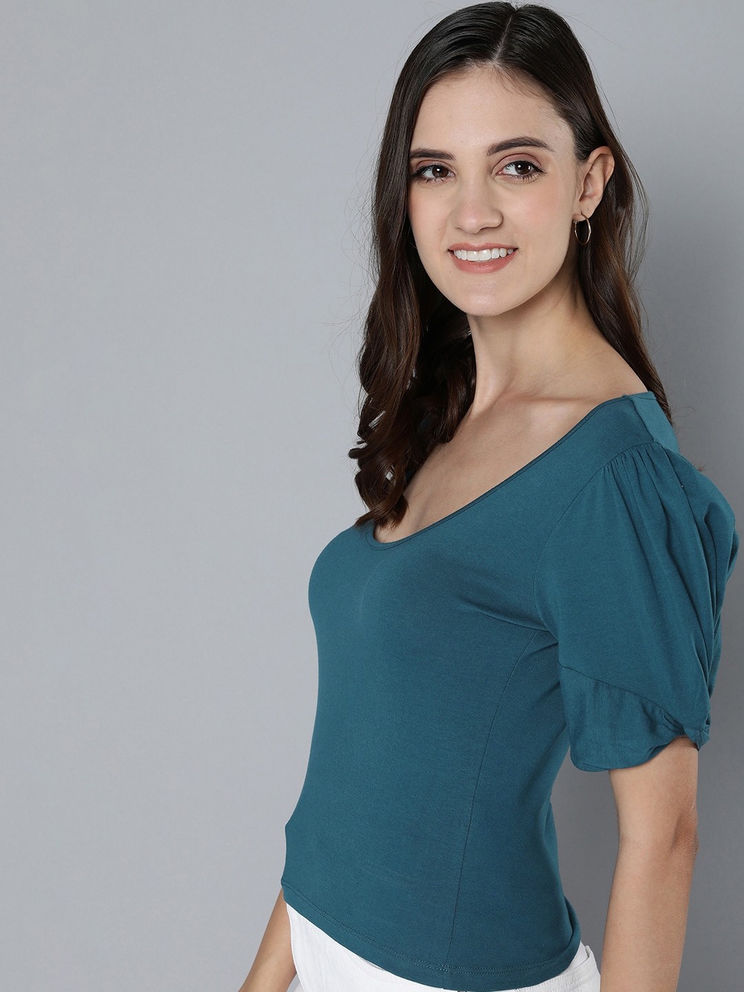 

Mast & Harbour Styled Puff Sleeves Top, Teal