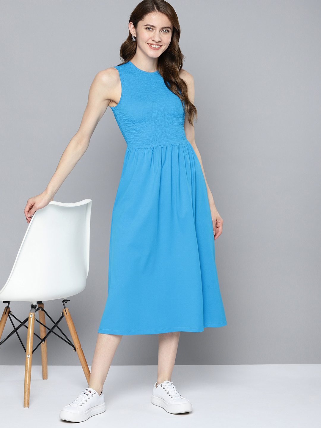 

Mast & Harbour Smocked Fit & Flare Midi Dress, Blue