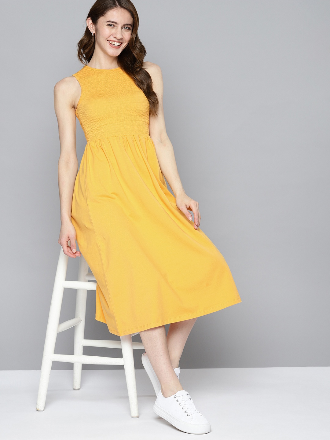 

Mast & Harbour Smocked Fit & Flare Midi Dress, Yellow