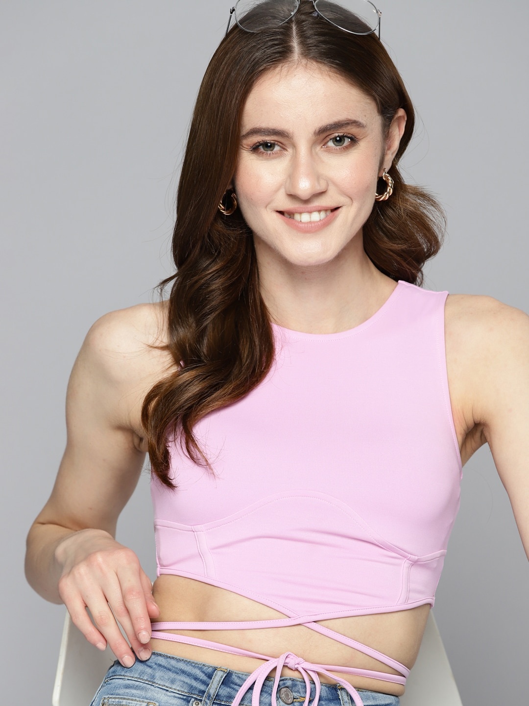 

Mast & Harbour Waist tie-Ups Crop Top, Lavender