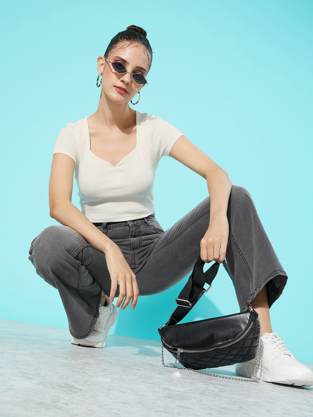 

Mast & Harbour Sweetheart Neck Crop Top, White