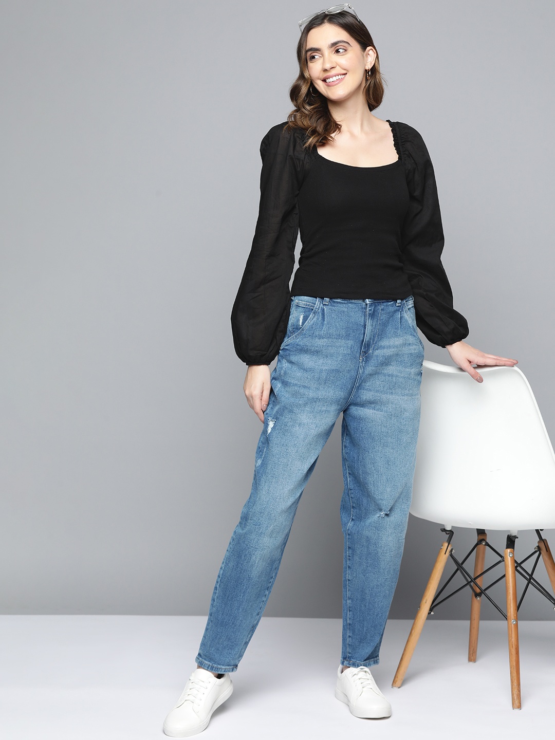 

Mast & Harbour Ribbed Fitted Top, Black