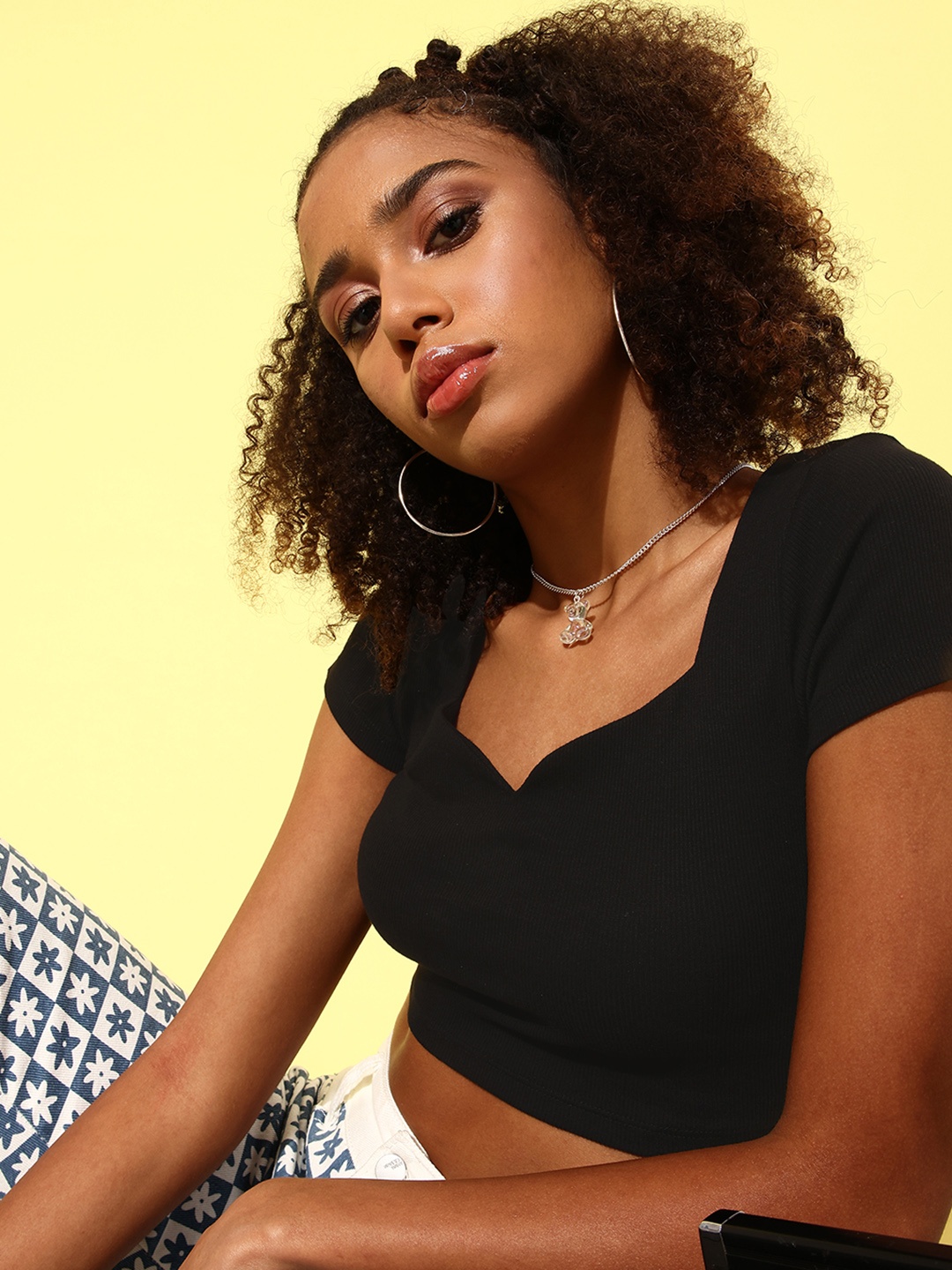 

Mast & Harbour Jet Black 90's Hollaback Sweetheart Neck It Is Ribbed Crop Top