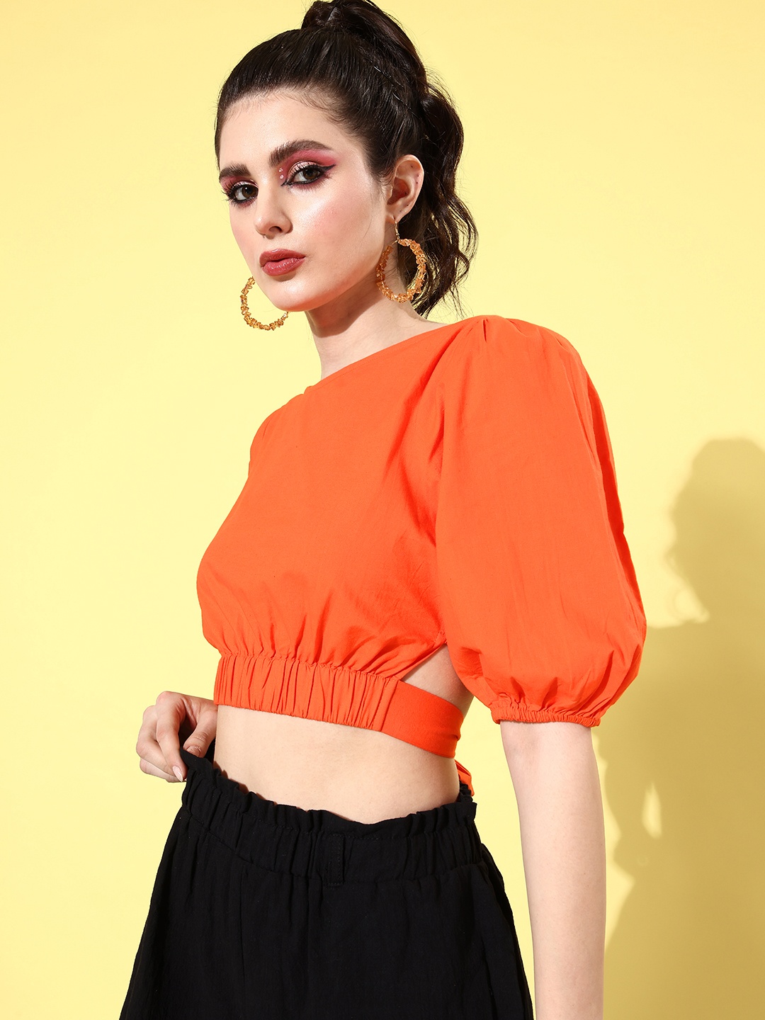 

Mast & Harbour Bright Orange Pure Cotton Solid 90's Hollaback Cutout Course Crop Top