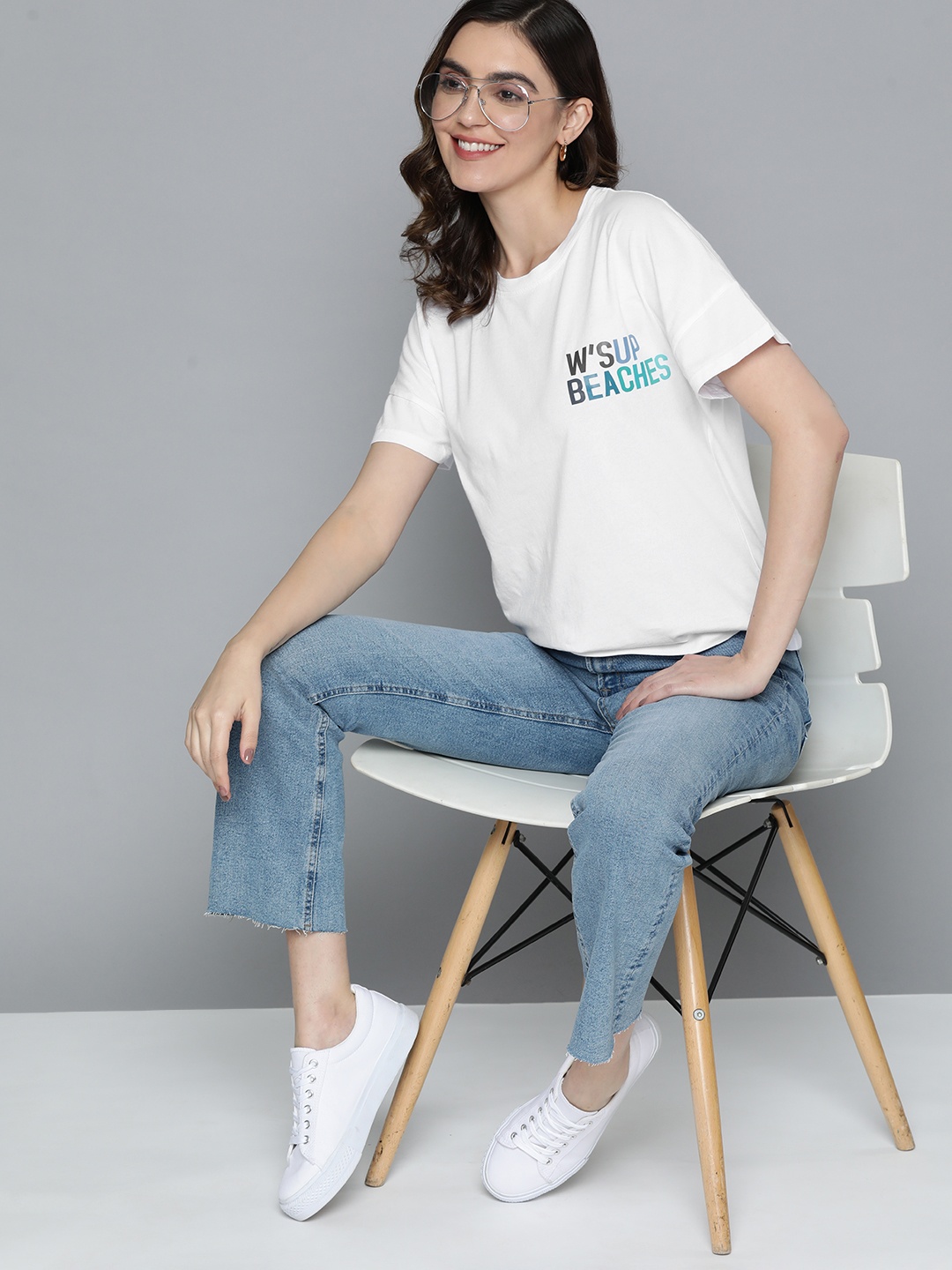 

Mast & Harbour Pure Cotton Drop-Shoulder Sleeves Boxy T-shirt, White
