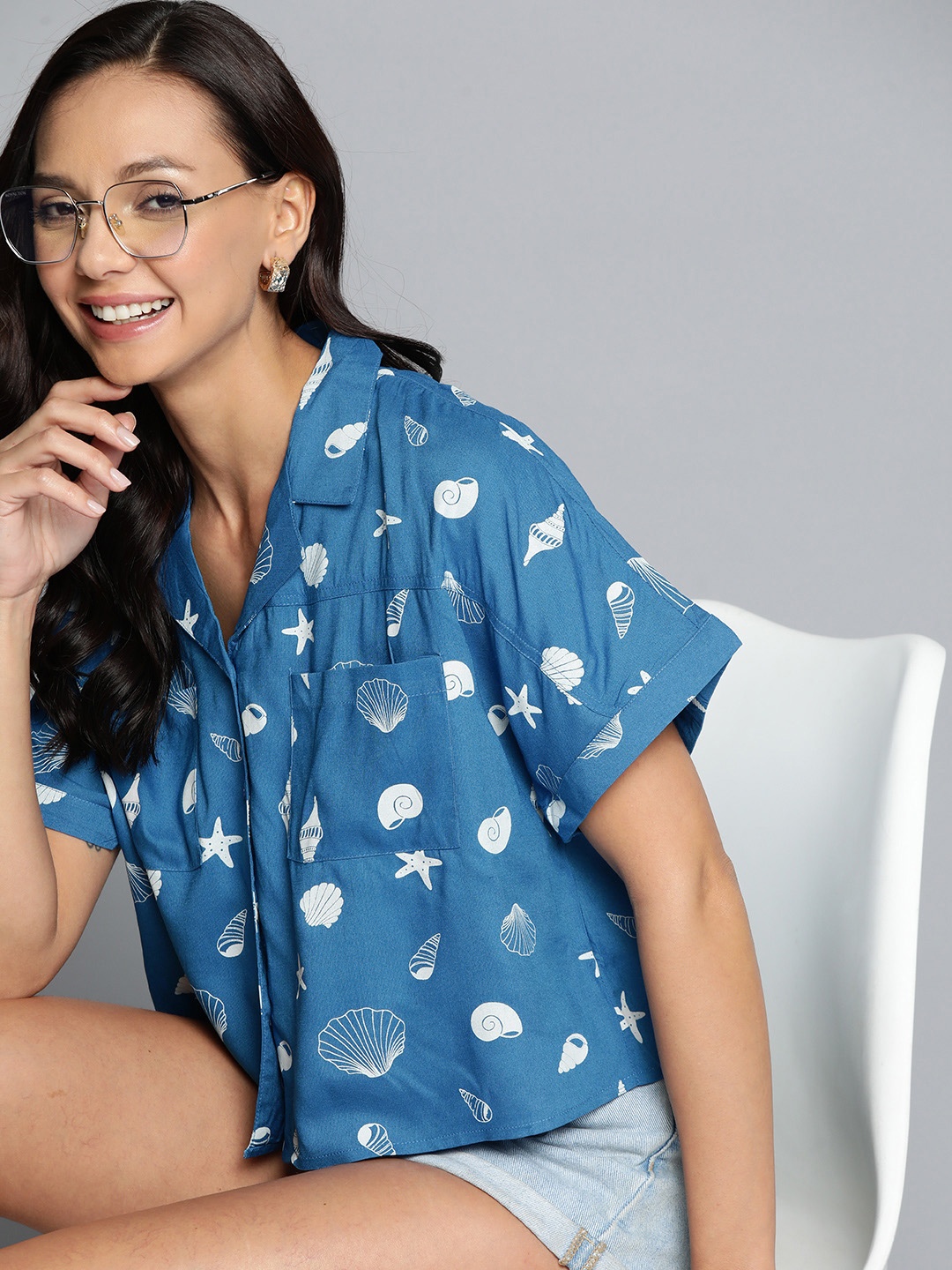 

Mast & Harbour Printed Casual Shirt, Blue