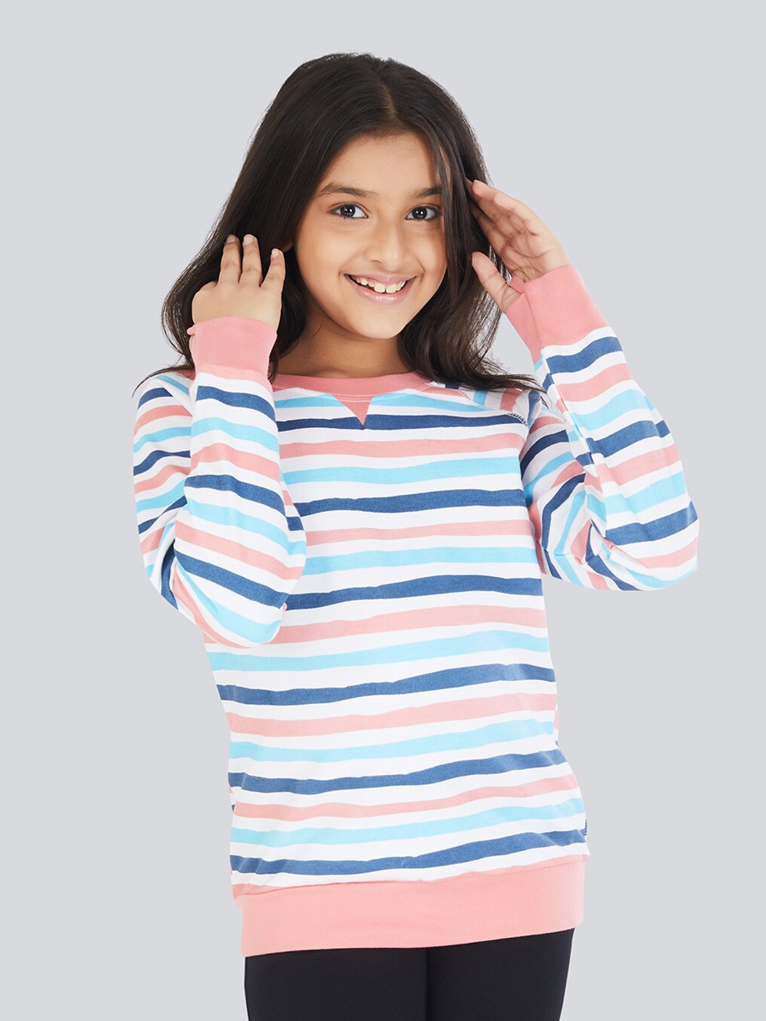 

Olele Girls Multicoloured Striped Sweatshirt, Multi