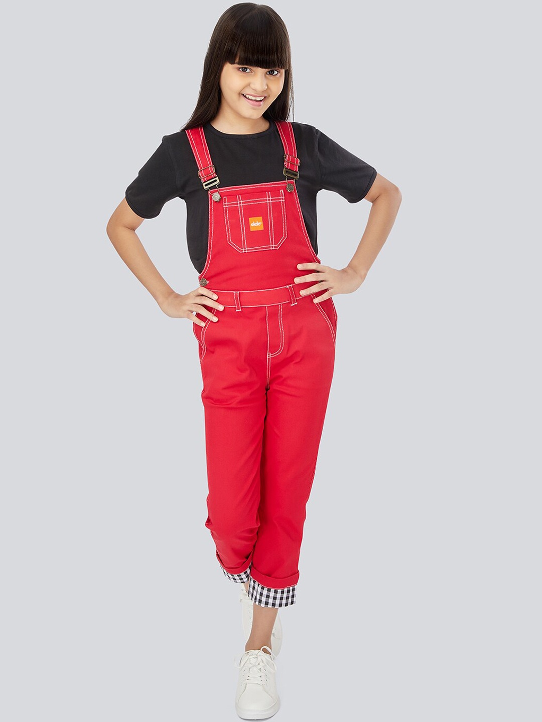 

Olele Girls Slim-Fit Cotton Dungaree, Red