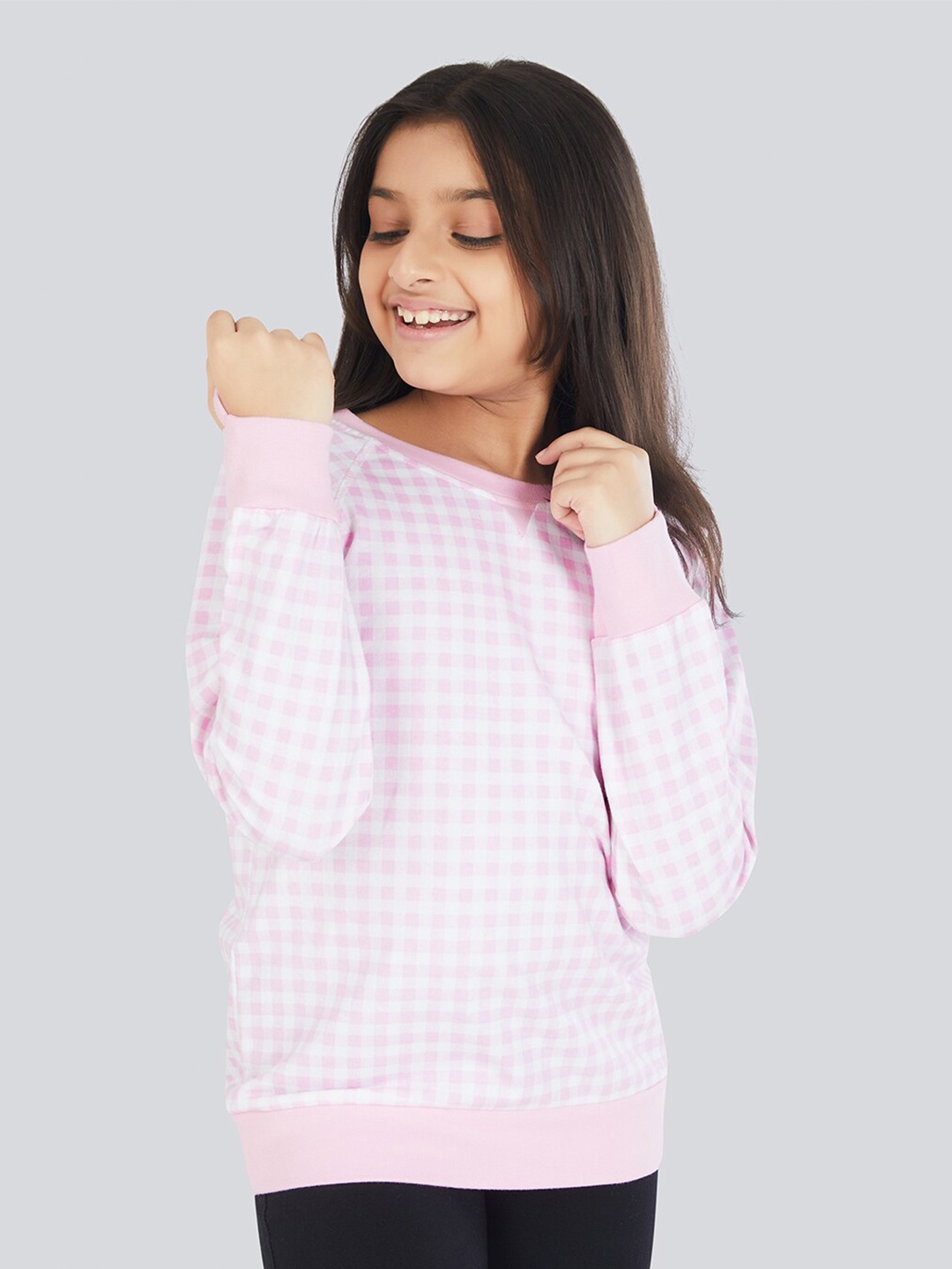 

Olele Girls Pink Checked Sweatshirt