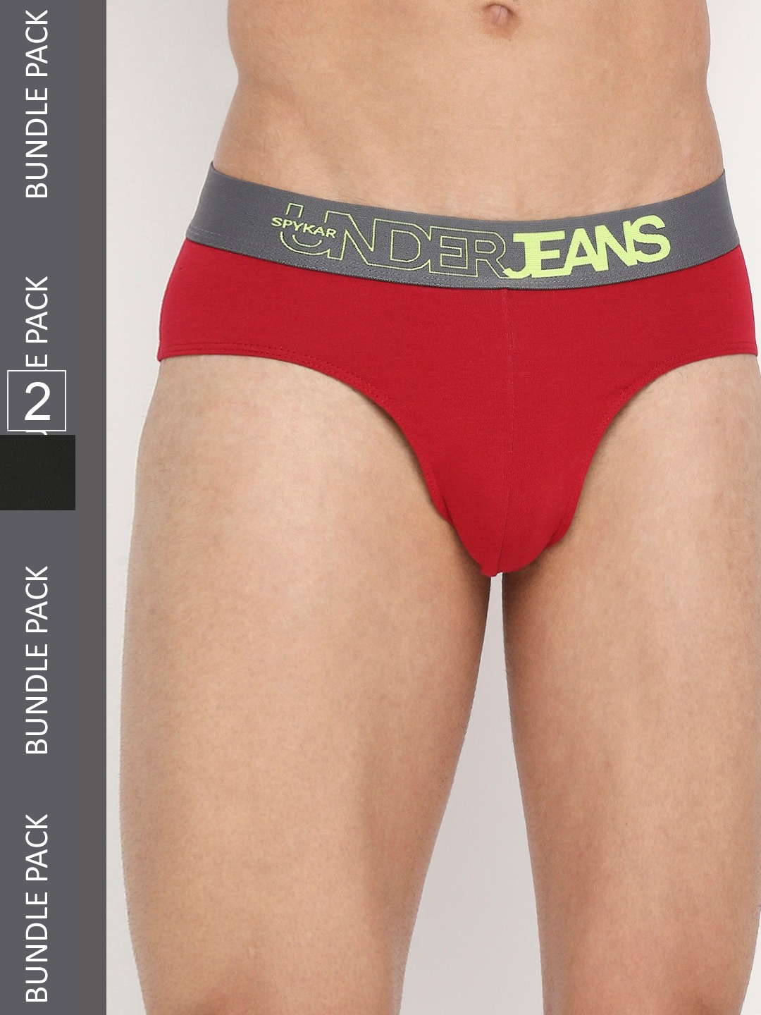 Underjeans by Spykar Men Pack Of 2 Mid-Rise Basic Briefs, Black