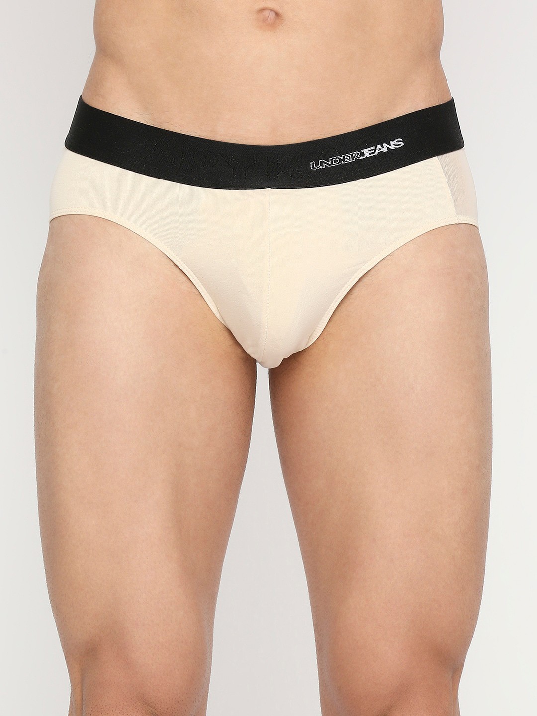 

UnderJeans by Spykar Men Brand Logo Printed Basic Briefs, Beige