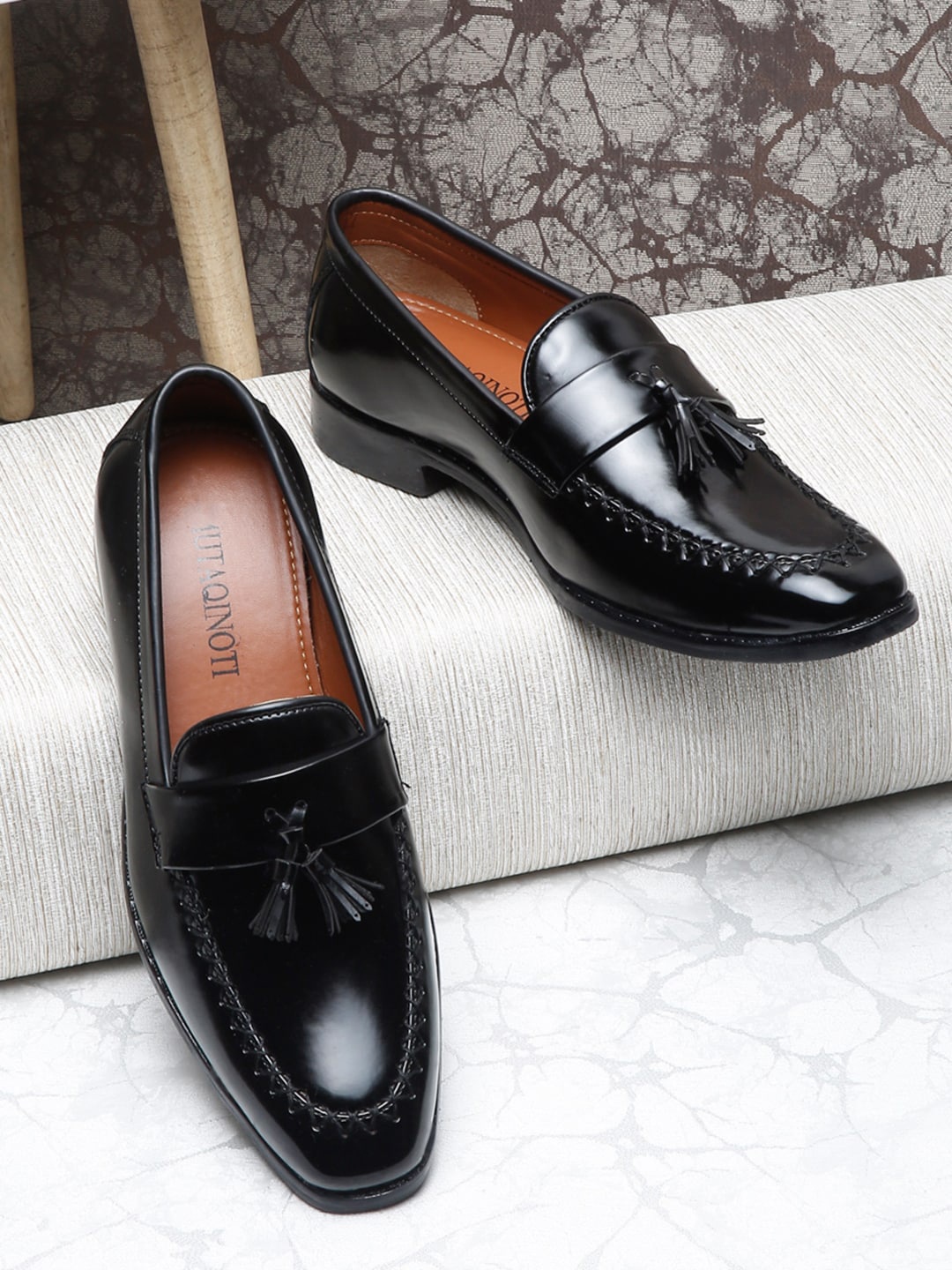 

MUTAQINOTI Men Leather Formal Loafers, Black