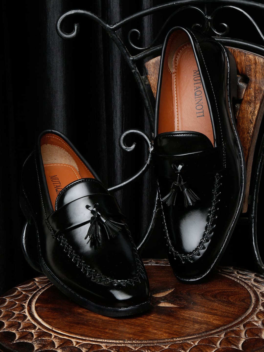 

MUTAQINOTI Men Leather Formal Loafers, Black