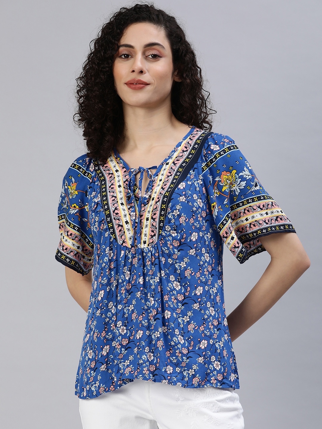 

London Rag Floral Printed Regular Top, Blue