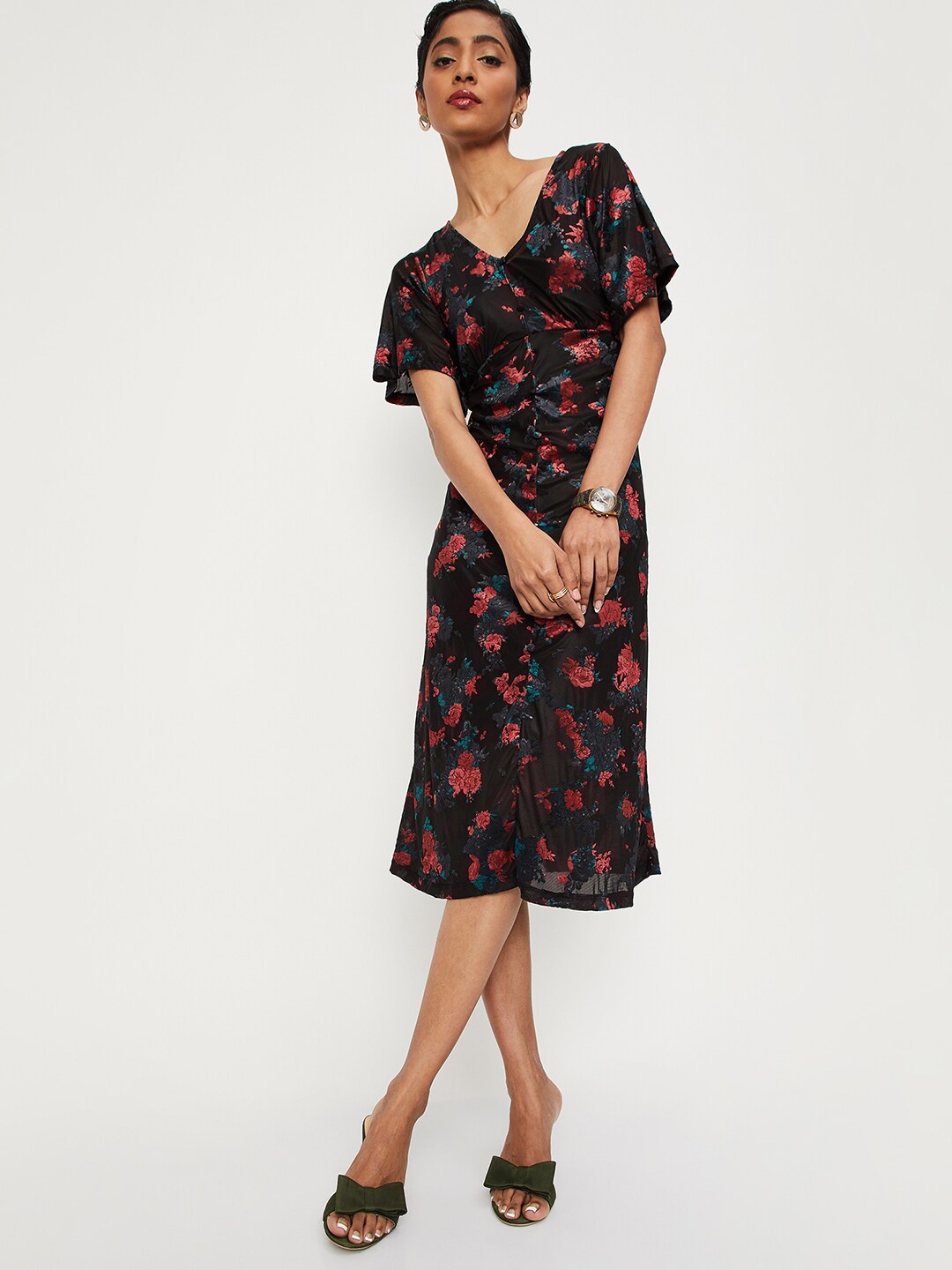 

max Black Floral A-Line Dress