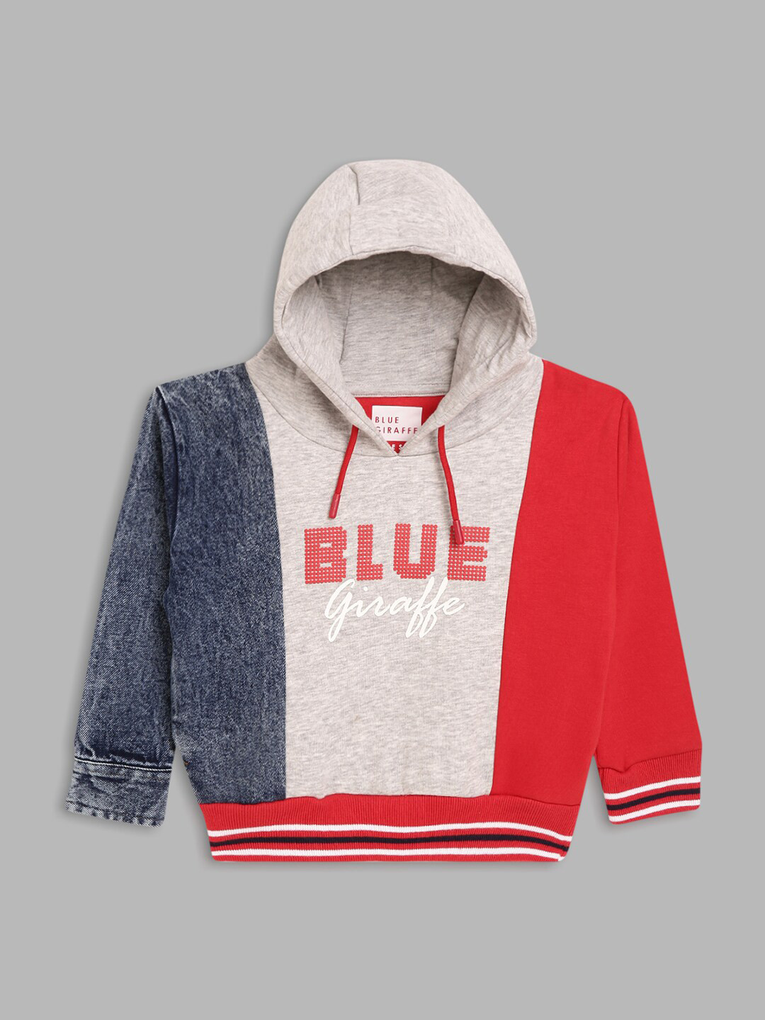 

Blue Giraffe Boys Grey Colourblocked Hooded Sweatshirt