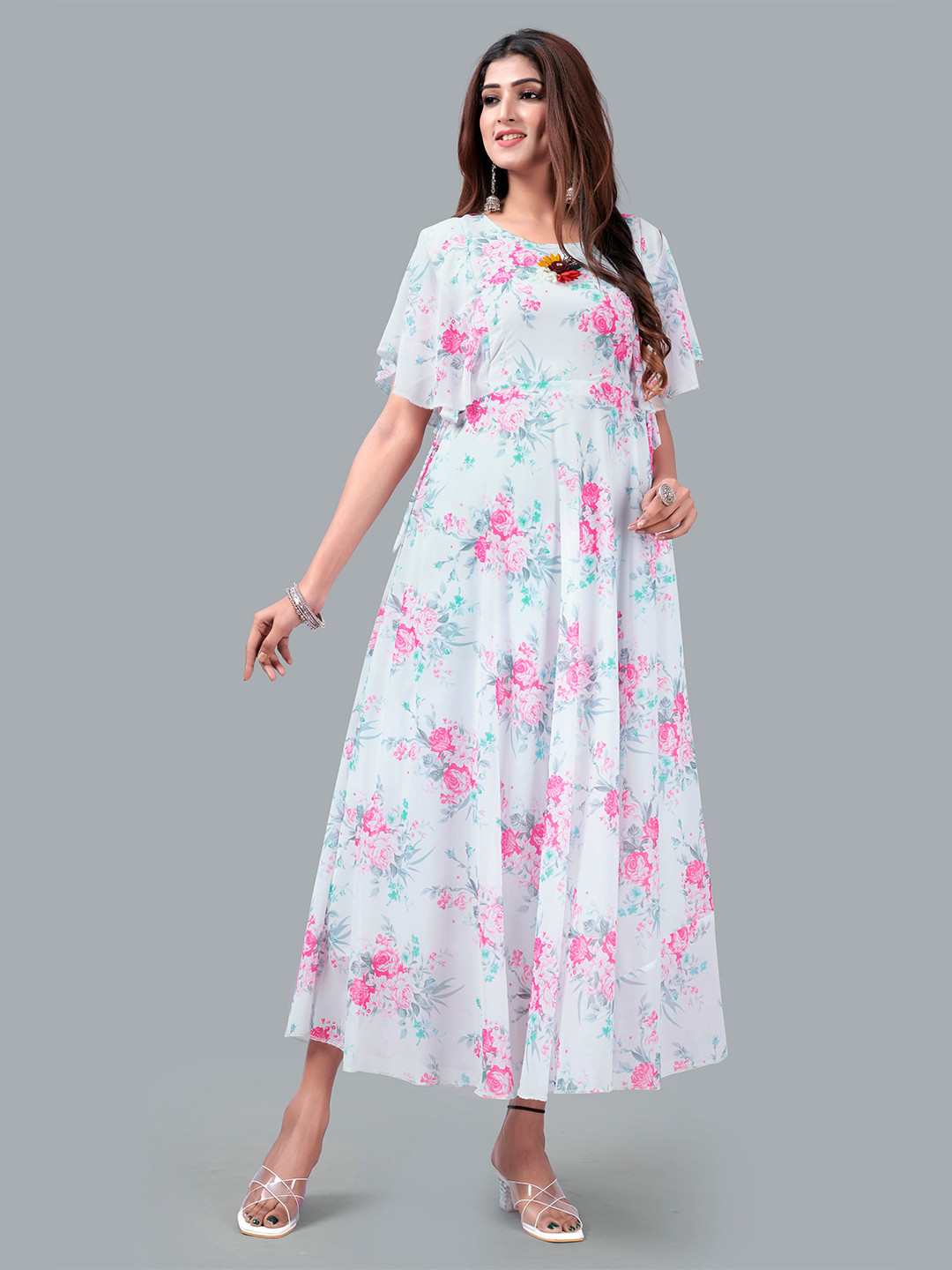 

Fashion FRICKS White Floral Georgette Midi Dress