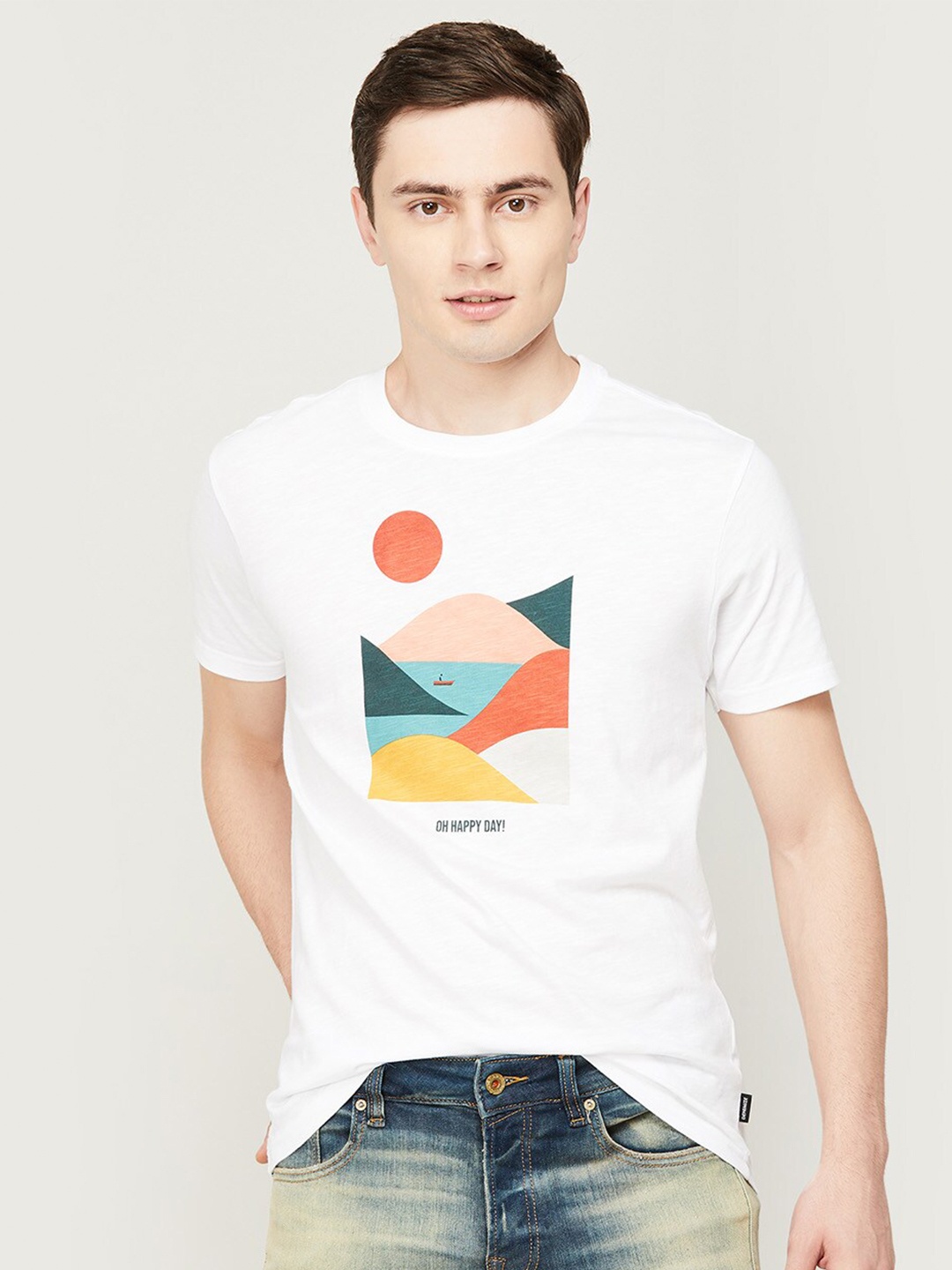 

Fame Forever by Lifestyle Men White Printed Raw Edge T-shirt