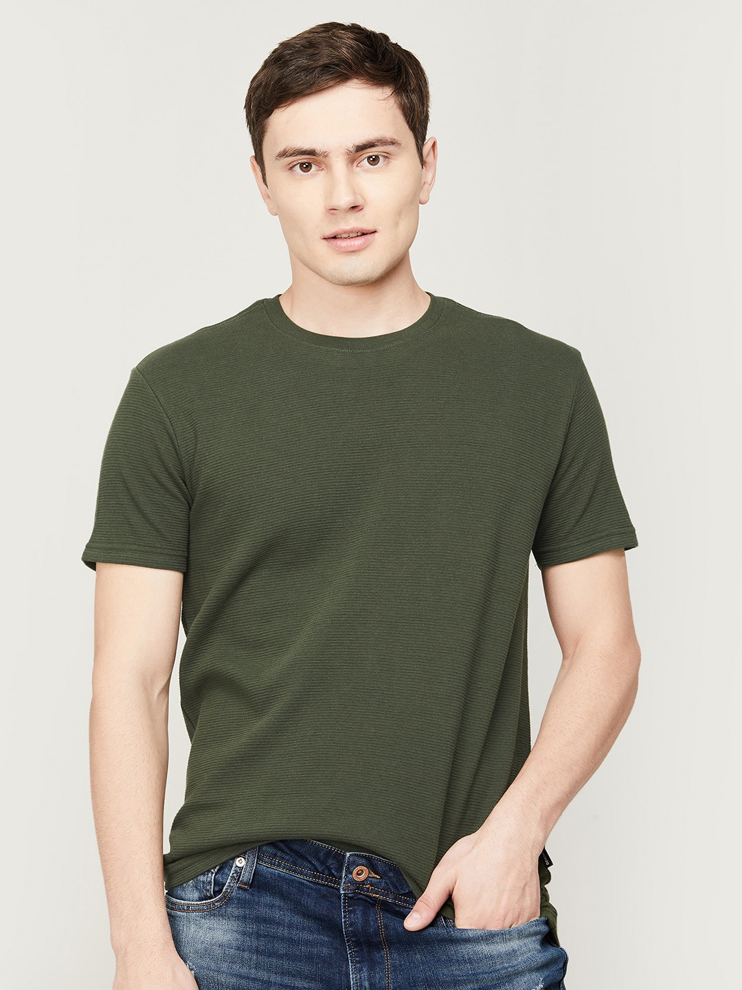 

Fame Forever by Lifestyle Men Olive Green Raw Edge T-shirt