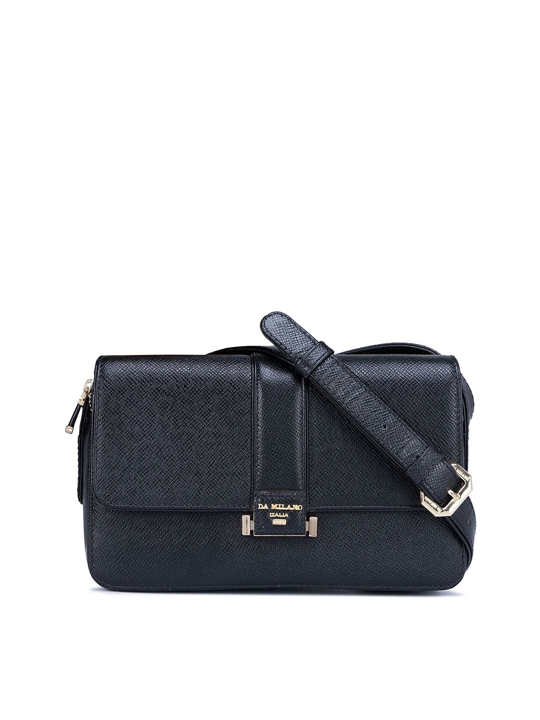 

Da Milano Black Textured Leather Structured Sling Bag