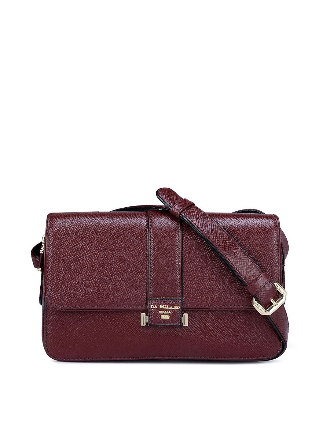 

Da Milano Maroon Textured Leather Structured Sling Bag with Cut Work