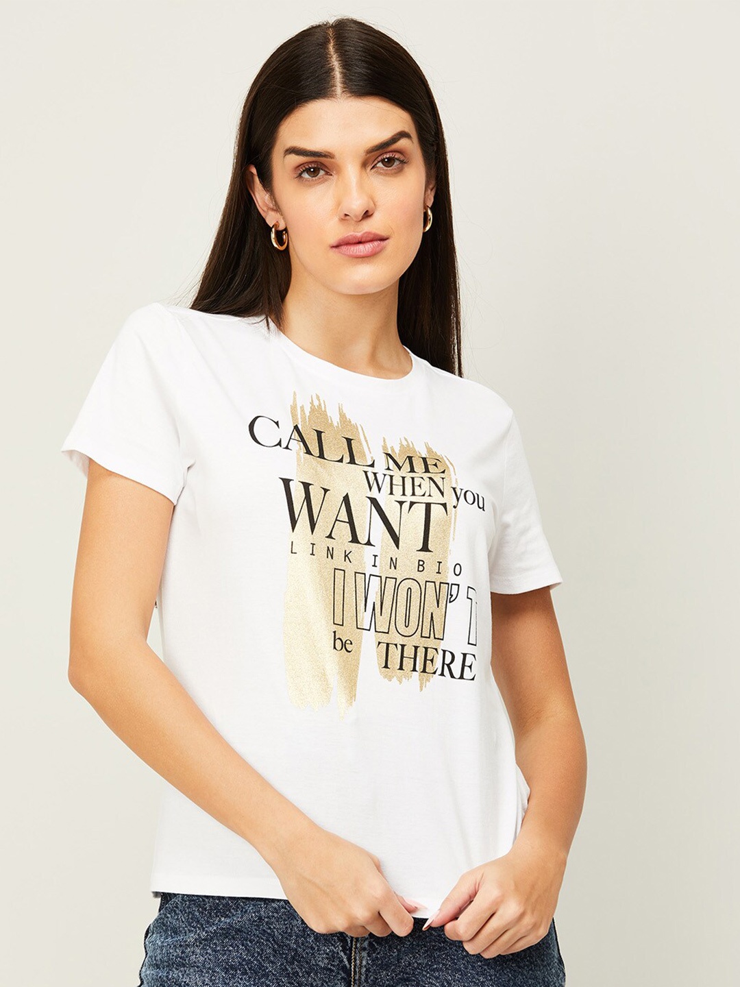 

Ginger by Lifestyle Women Off White Printed T-shirt