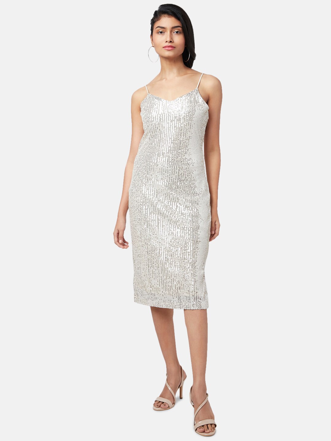 

People Embellished Sequined Sheath Dress, Off white