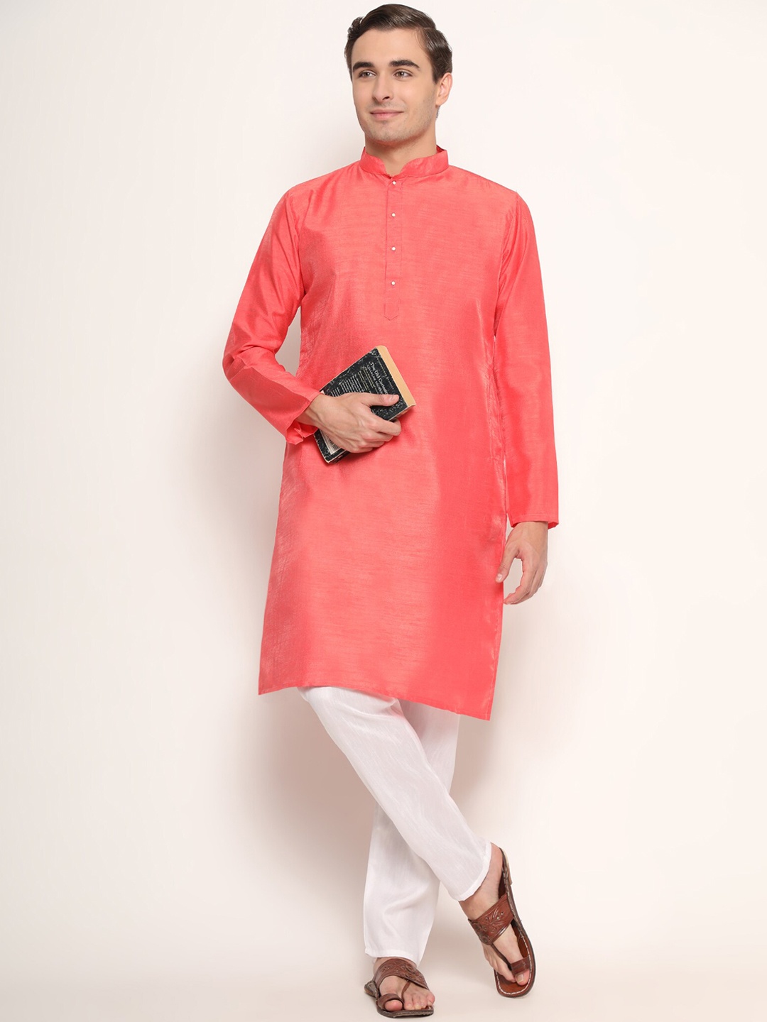

GoStyle Men Dupion Silk Kurta with Pyjamas, Pink
