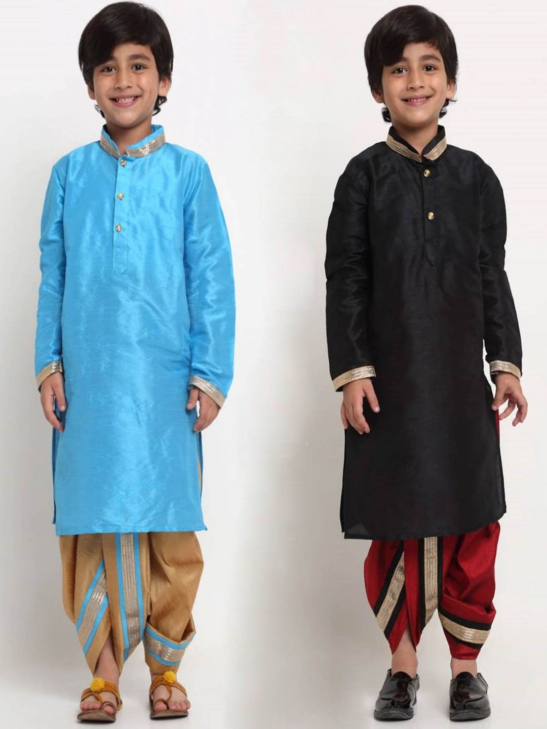 

Benstoke Pack Of 2 Boys Mandarin Collar Kurta with Dhoti Pants, Blue