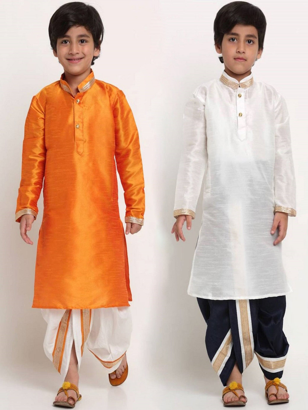 

Benstoke Pack Of 2 Boys Gotta Patti Mandarin Collar Kurta with Dhoti Pants, Orange