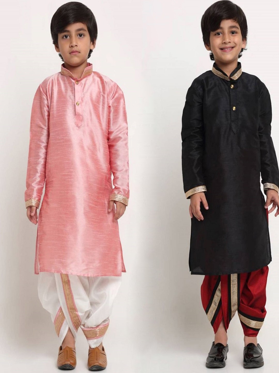 

Benstoke Boys Pack Of 2 Gotta Patti Kurta with Dhoti Pants, Pink