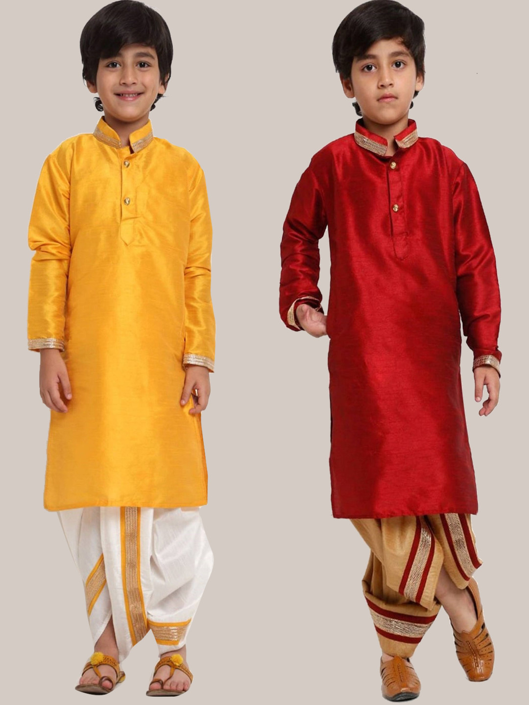

Benstoke Boys Pack Of 2 Gotta Patti Kurta with Dhoti Pants, Yellow