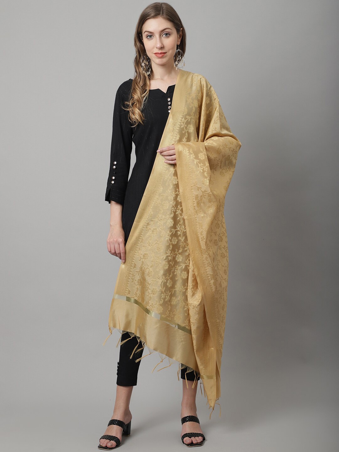 

LOOM LEGACY Woven Design Art Silk Dupatta with Zari, Gold