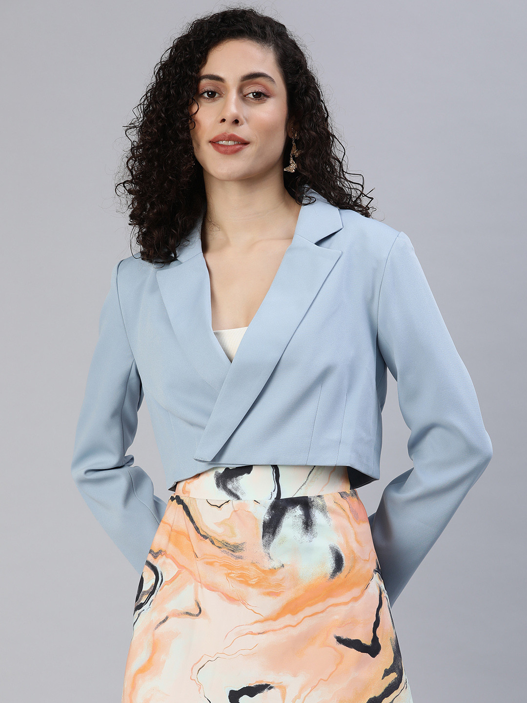 

London Rag Women Single-Breasted Cropped Tailored Blazer, Blue