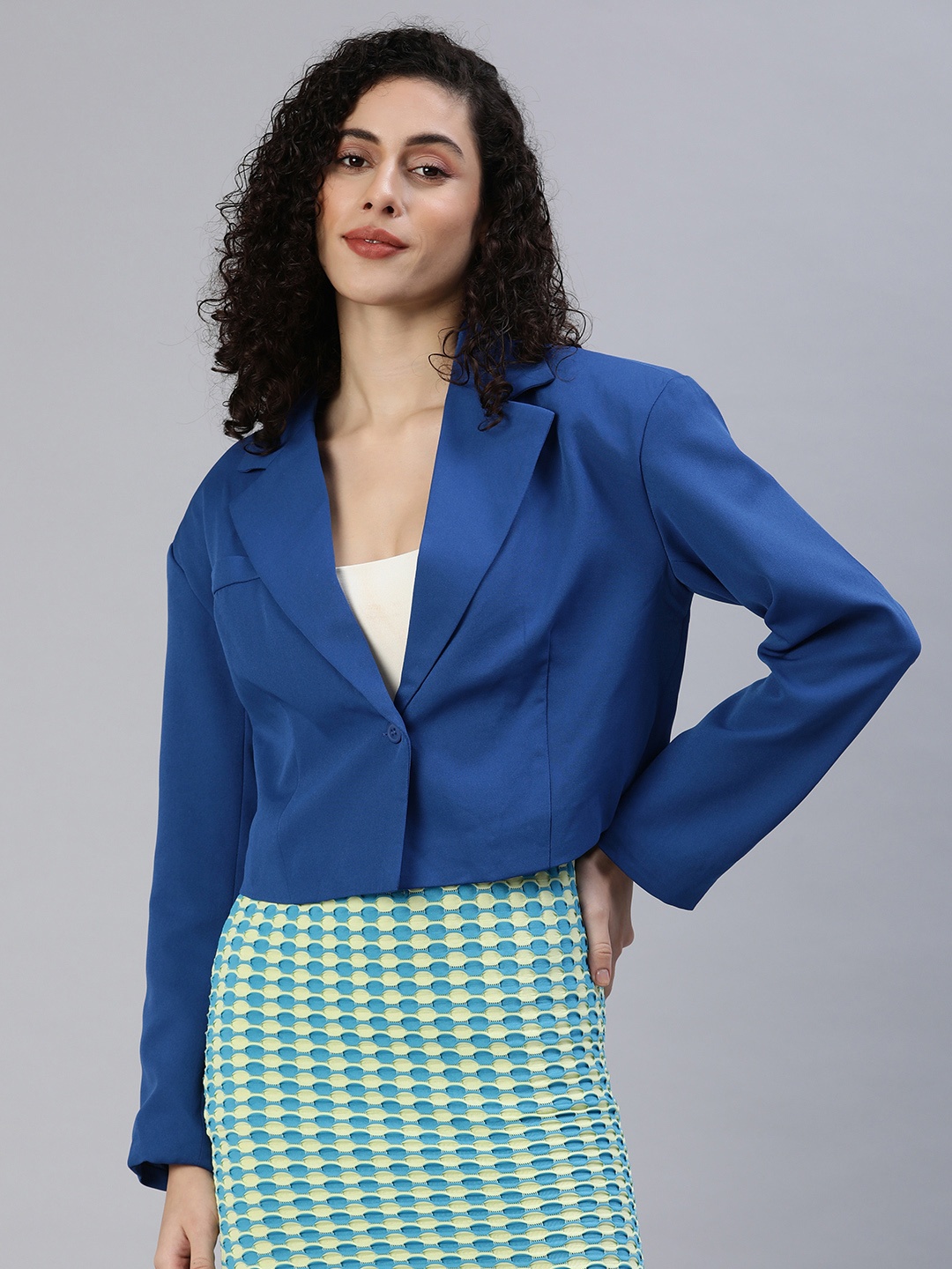 

London Rag Women Single-Breasted Cropped Tailored Blazer, Blue