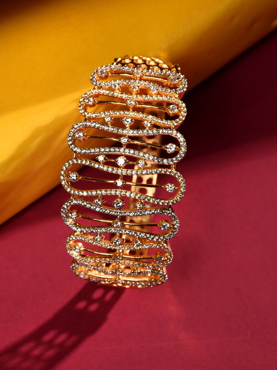 

Saraf RS Jewellery Women Gold-Plated American Diamond Bangle-Style Bracelet, White