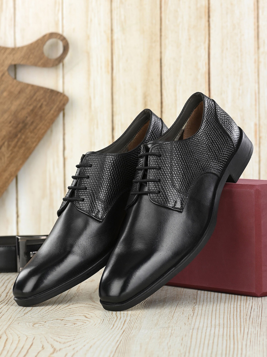 

House of Pataudi Men Genuine Leather Formal Derbys, Black